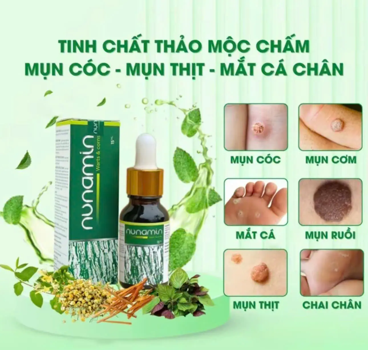 Tinh chất xoá Mụn cóc, Mụn cơm, Mắt cá chân, Chai chân, Mụn thịt, Mụn ruồi chiết suất từ thảo mộc - NUNAMIN SERUM 15ML