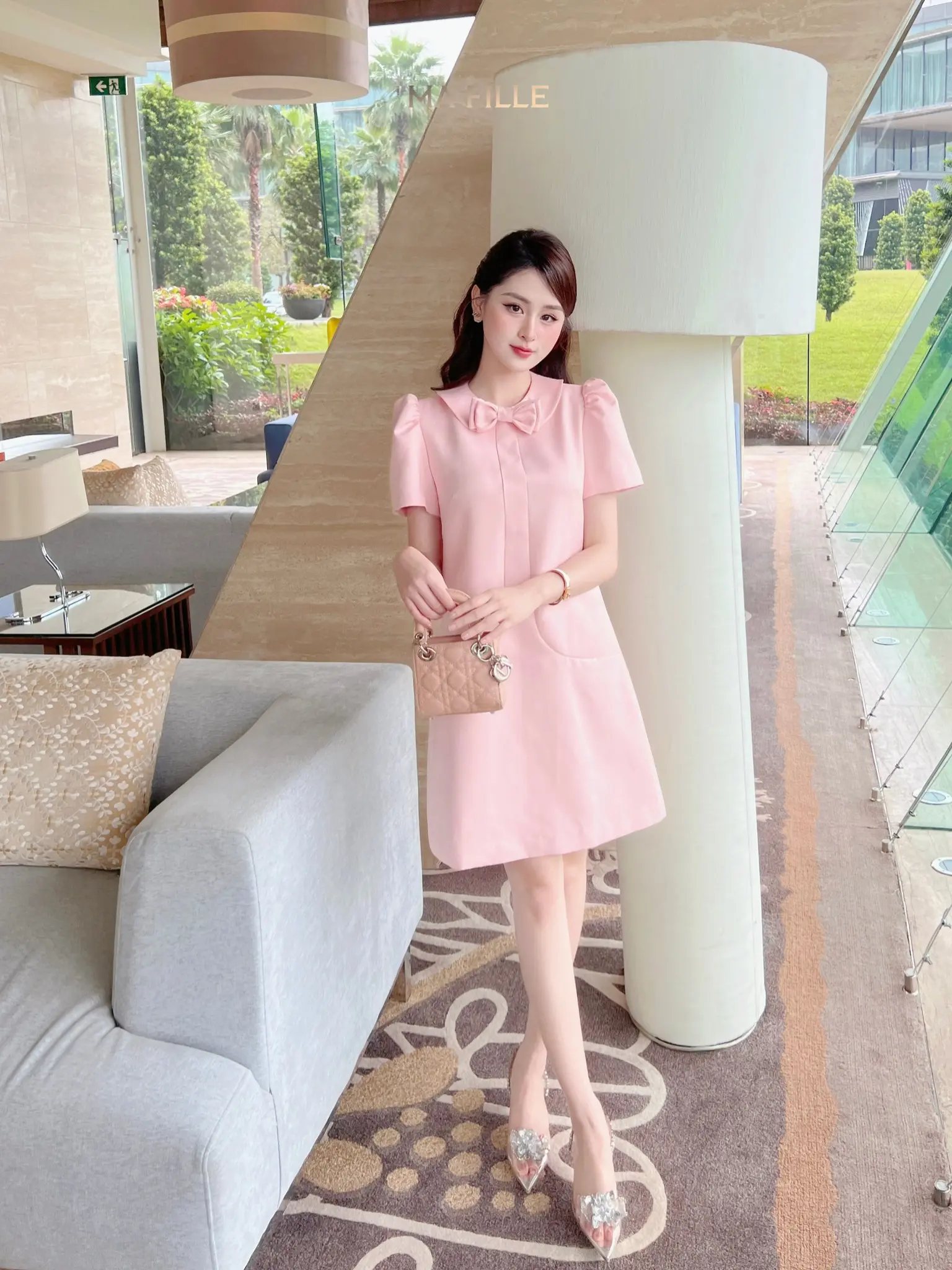 FLANE DRESS - váy phom suông rộng đính nơ