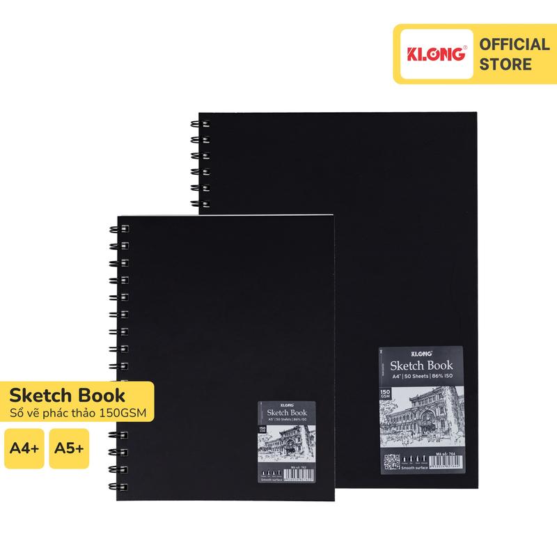 Sổ vẽ phác thảo giấy trơn Sketchbook KLONG A4+ A5+ 50 tờ 150GSM