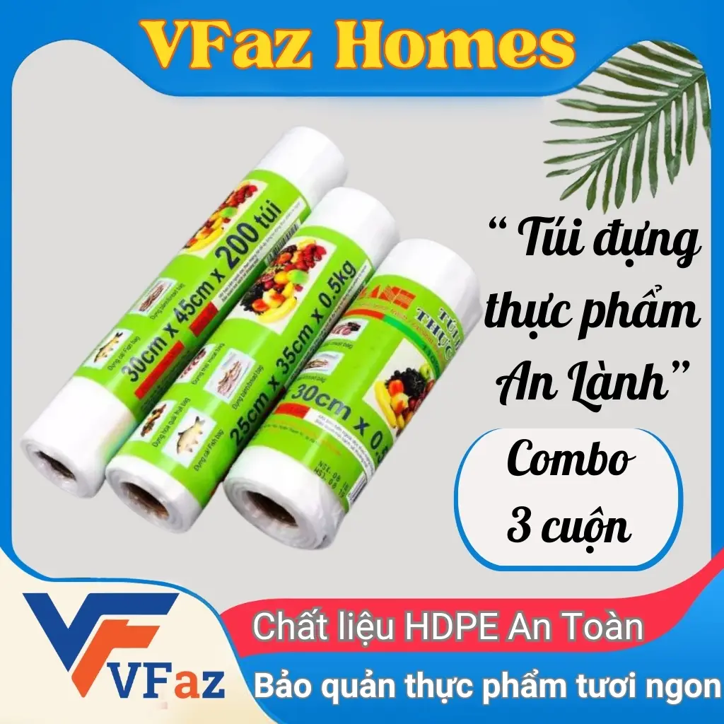 Combo 3 Cuộn Túi đựng thực phẩm tự hủy sinh học An Lành đủ size 250g an toàn sức khỏe và môi trường VFaz Homes