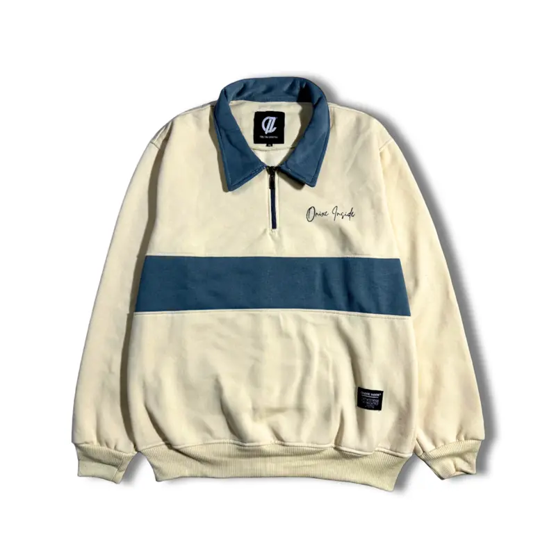 Jaket Rugby Half Zip Unisex Casual Sweater Kombinasi Pria Wanita Fleece Keren Crewneck Panjang Stiker Tebal Distro Cowok 2