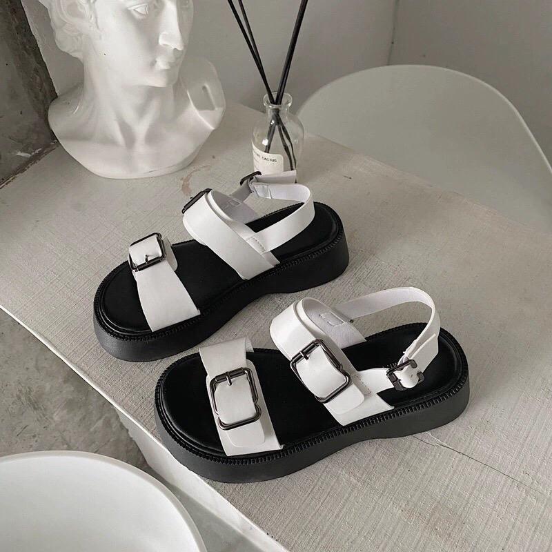 Dép sandal quai hậu nữ đế độn 4cm 2 khuy cài thời trang cao cấp DéP Shoes Sandal Nhung GiàY Jean