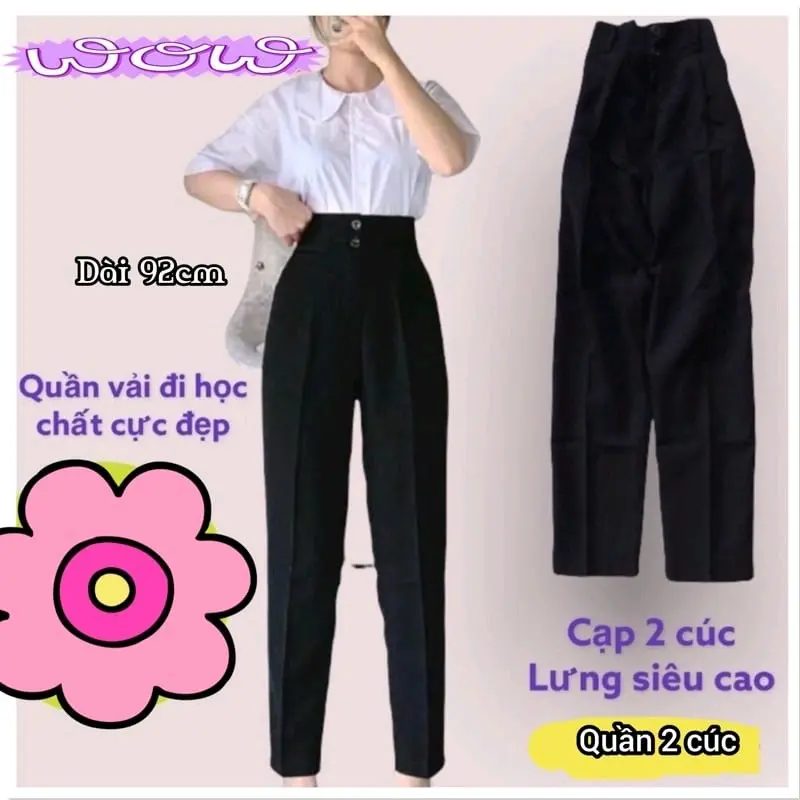 Quần vải đi học lưng cao cạp 2 nút Nữ Pants
