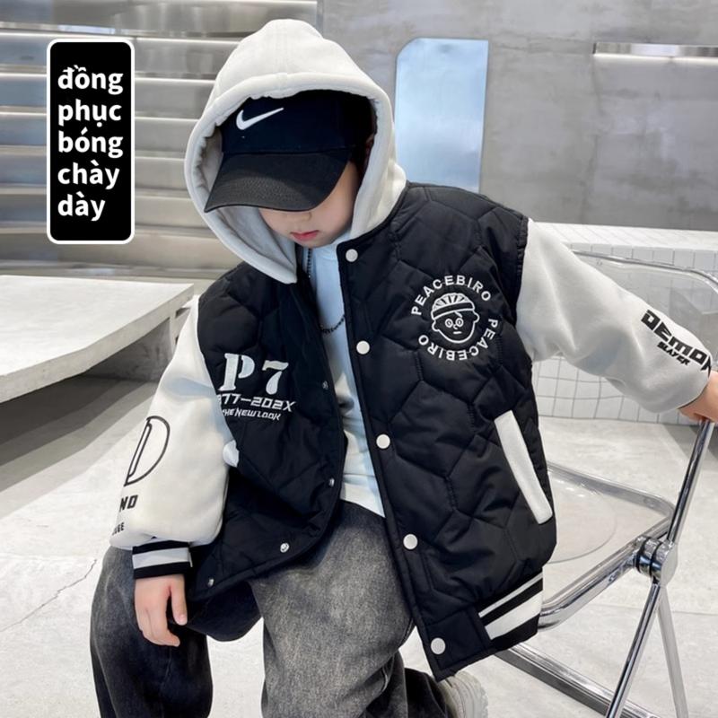 20-60kg Áo Khoác Nỉ Có Mũ Trần Bông, Cúc Bấm, Thời Trang Phong Cách Hàn Quốc, Dành Cho Bé Trai
