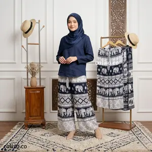 Celana Kulot Motif Gajah Thailand Viral Unisex Ukuran L XL XXL Rayon Super Lembut, Flowly, Nyaman Dipakai Seharian Fashion Trend 2026 | Calisa.co