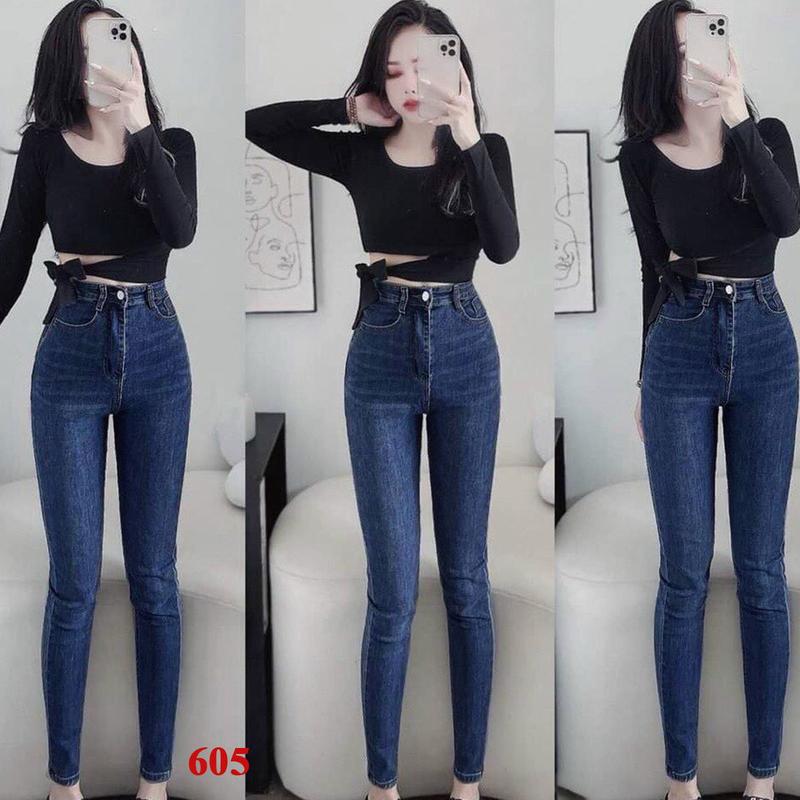 Quần jean nữ lưng cao vừa dáng ôm chất jean co giản mặc thoải mái Pants Women Denim Khuy