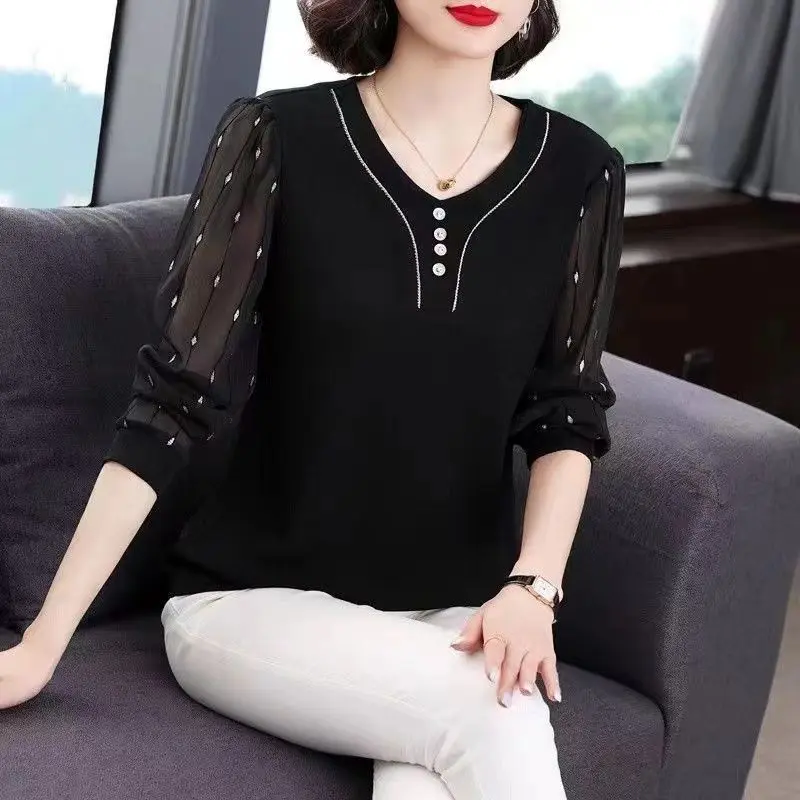 Quần Áo Mùa Thu, Áo Sơ Mi Lớp Cơ Sở Cho Mẹ TRUNG NIÊN, Thời Trang Và Phong Cách, Làm Bằng Voan, Áo Sơ Mi Nhỏ Áo Phông Nữ TRUNG NIÊN Và Cao Tuổi, Dáng Rộng Che Bụng, Áo