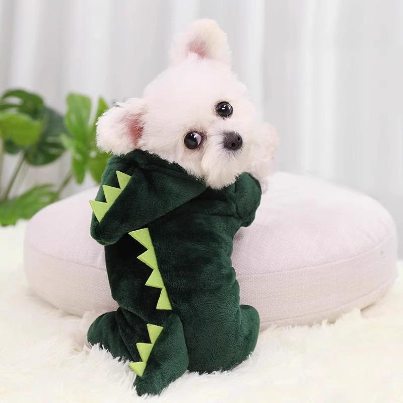 halloween christmas Dog clothes are warm in autumn and winter for small dogs, medium and large dogs, pet cats, four-legged dinosaur cotton clothes for cats, thick and soft 5