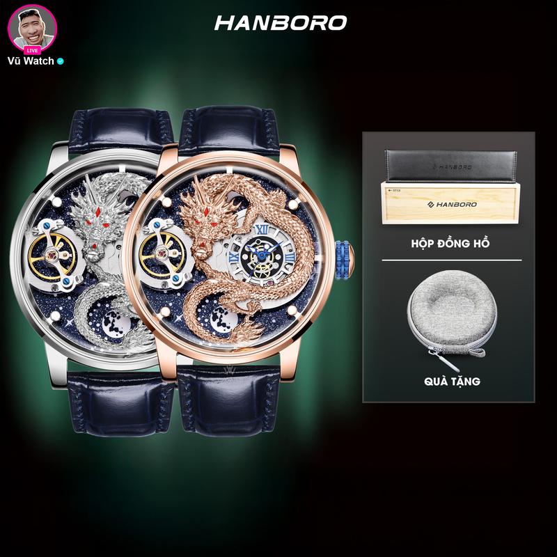 Đồng Hồ Cơ HANBORO 1018 Rồng Vàng Chính Hãng [4648] Tặng 1 lần thay kính và 1 bóp đựng đồng hồ