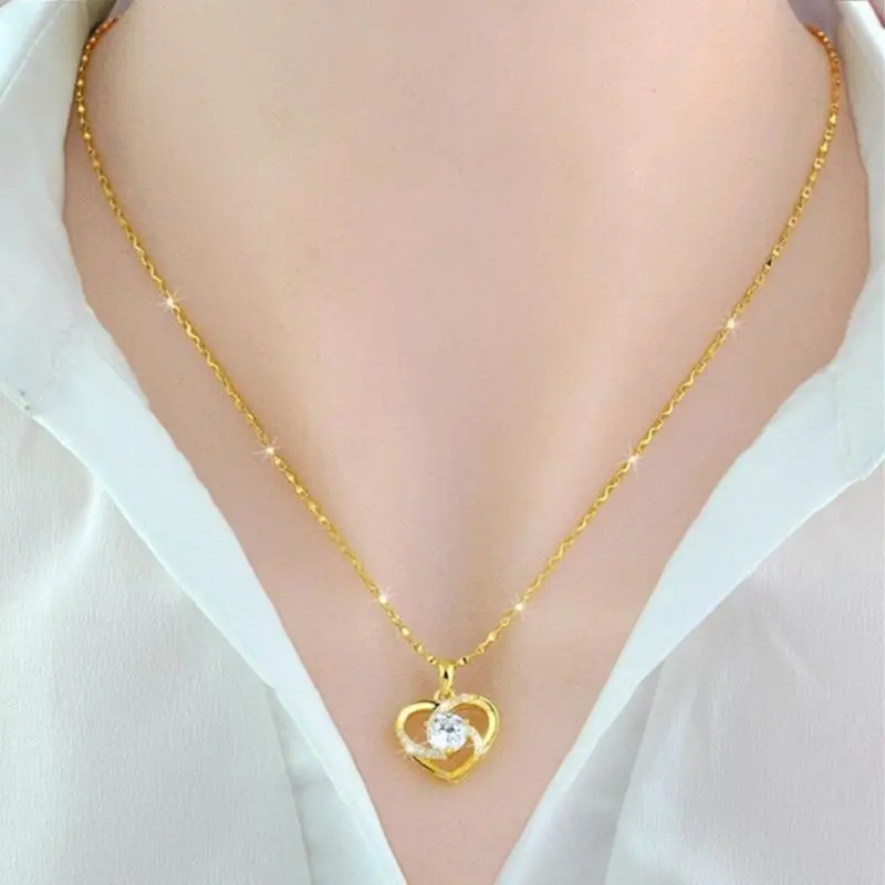 Vòng Cổ Vàng, Dành Cho Phụ Nữ, Dây Chuyền Xương Đòn Mặt Dây Chuyền Tình Yêu Hình Trái Tim Trang Sức Chain Jewelry 1