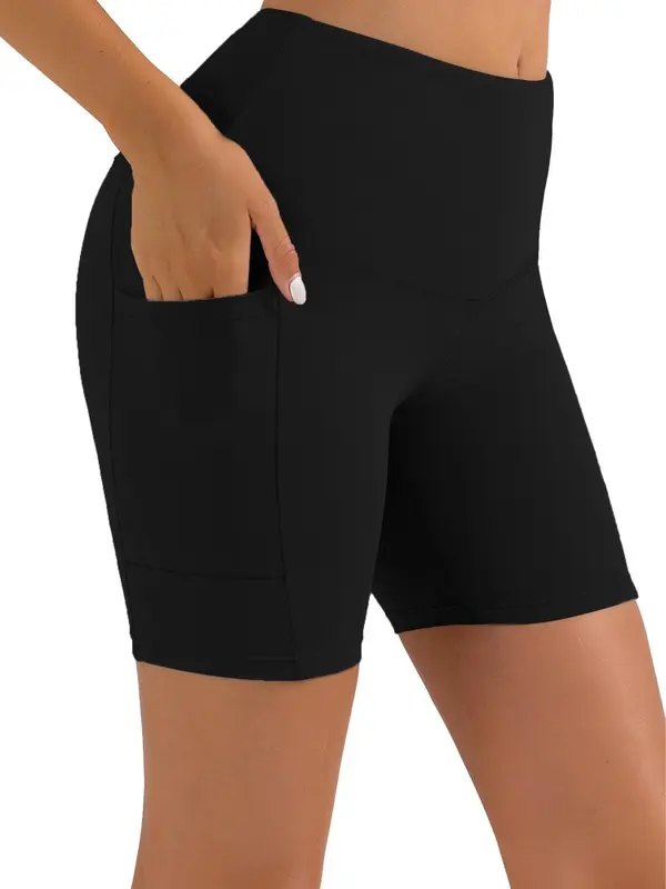 Women's Solid High Waist Pocket Leggings, Casual Comfy Skinny Shorts for Yoga Gym Workout, Ladies Summer Bottoms 3