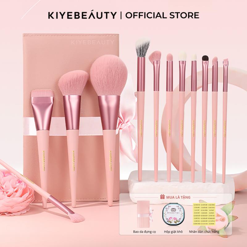 Bộ Cọ Trang Điểm Cá Nhân KIYE 12 Cây Hồng Siêu Mềm Làm Đẹp Tiện Lợi Kèm Túi Đựng