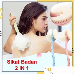 Sikat Mandi Dua Sisi Spon Bulu Lembut Shower Puff + Sikat Gosok Punggung