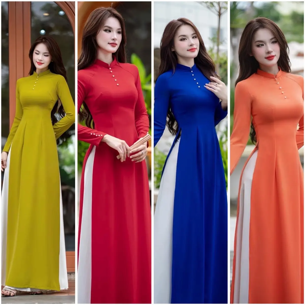 Áo Dài Truyền Thống Lụa Mỹ Chất Liệu Mềm , Không Nhăn Không Xù