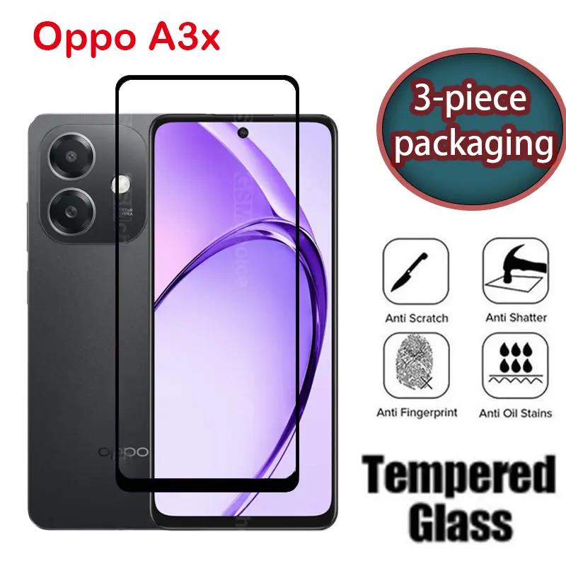 2in1 Screen Protector for Oppo A3x 5G A3 X A3 3X 2024, Full Coverage Tempered Glass HD Front Film Rear Lens Protection Film