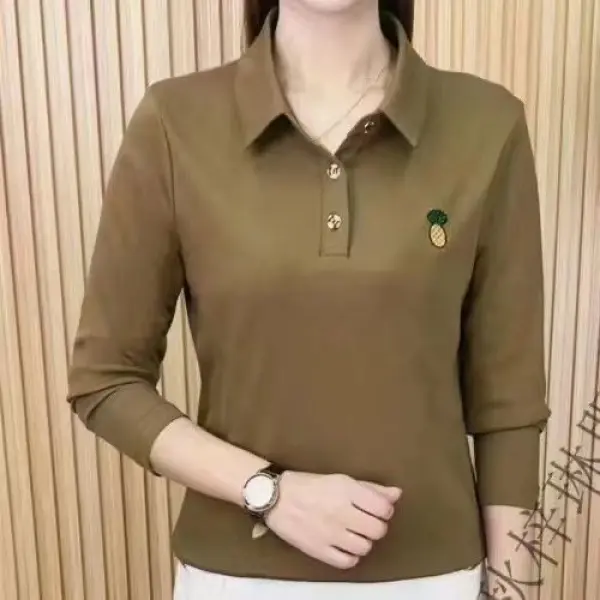 Áo Polo Dài Tay, Áo Thun Cho Phụ Nữ Trung Niên Hàng Mới Về, Màu Trơn Thời Trang, Thanh Lịch, Trông Trẻ Trung, Thích Hợp Cho Mùa Xuân Và Mùa Thu, Năm Phát Hành 2024