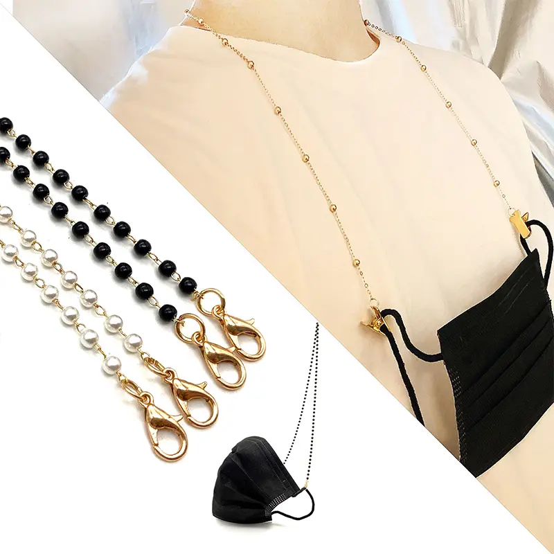 Black/white Bead Chain Mask Hanging Rope Necklace Face Mask Lanyard Glasses Holder Adjustable Traceless Ear Hanging Rope