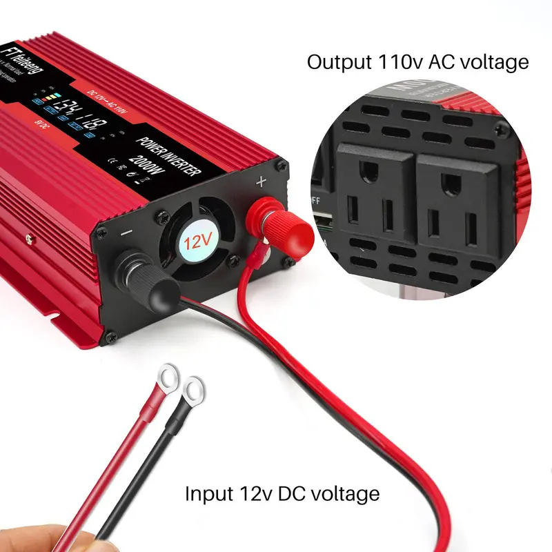 900W 2000W Car Power Inverter, 1 Count DC 24V to AC 110V 120V Converter, LCD Display with Dual USB Ports for Device Charging 2