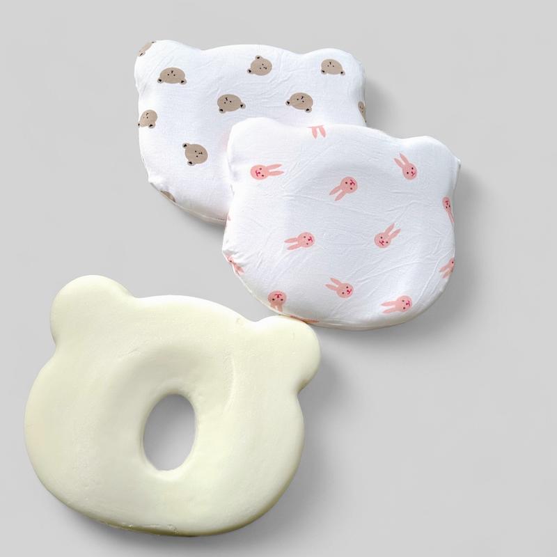 gối cao su non cho bé chống lõm bét đầu hình tai gấu vải thun lạnh mềm mát kích thước 21x25cm