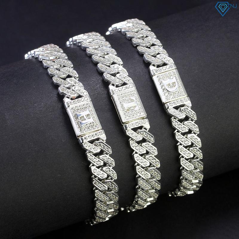 Lắc tay bạc nam cuban bản 8mm đính đá gắn chữ theo tên LTA0147