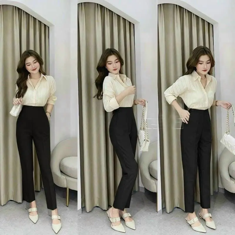 Quần baggy nữ chất tuyết mưa quần công sở cạp liền lưng cạp cao M111