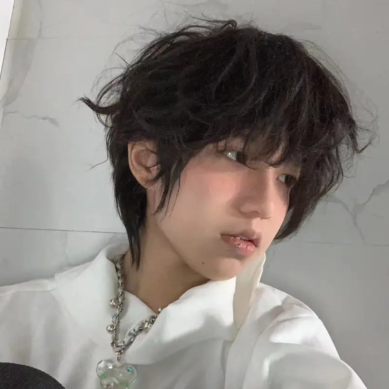 Rambut palsu pria gaya yang sangat sama karena rambut keriting pendek modis kepala mie instan wol halus kinerja kepribadian keriting penutup rambut penuh 6