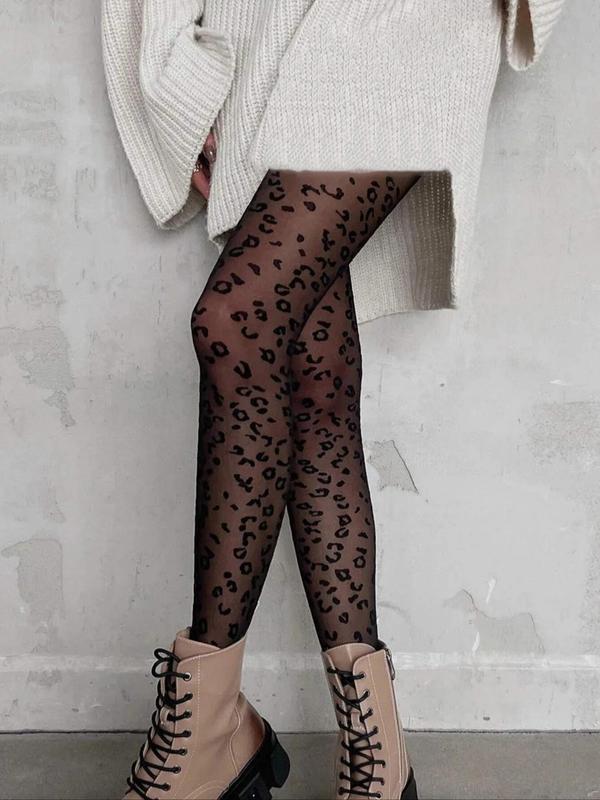 Women's Leopard Print Tights, Comfort 1 Pair High Stretch Tights for Lady, Lady's Tights for All Seasons, Comfort Womenswear for Daily Wear Night Club Party 0