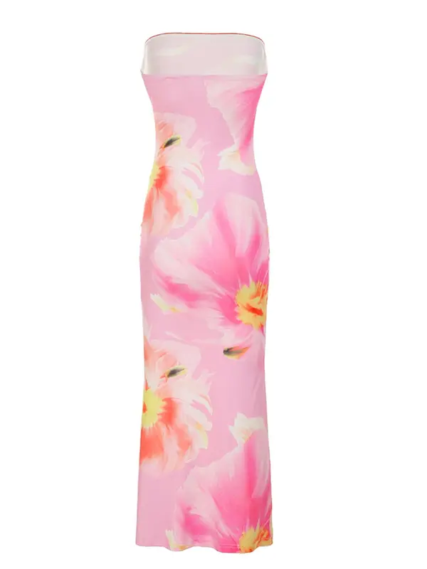 Women's Floral Print Tube Dress, Fashion Casual Sleeveless Strapless Long Dress for Holiday Vacation, Ladies Summer Clothes 5