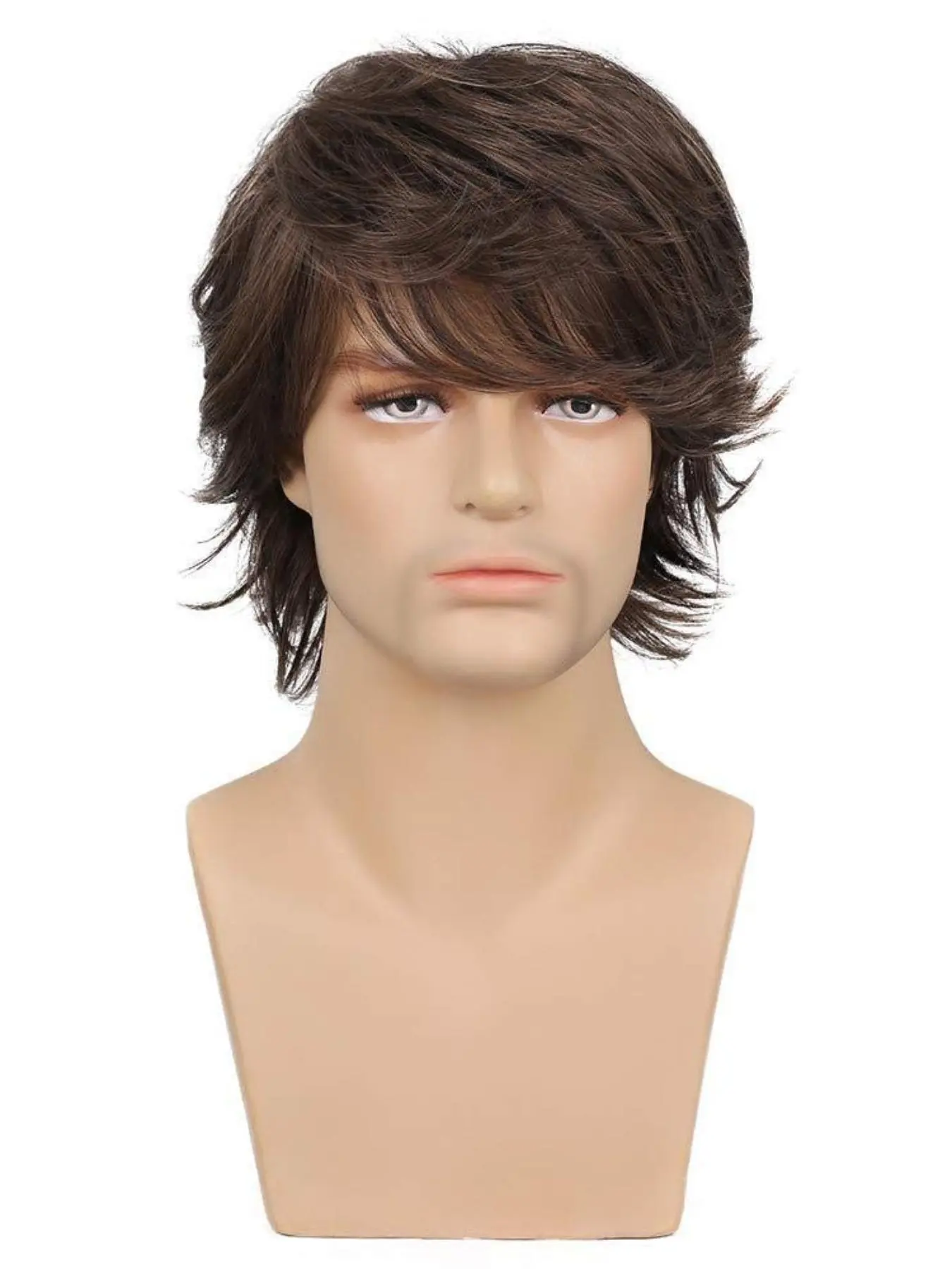 Men's 10inch Short Straight Layered Wig, Natural Fluffy Heat Resistant Wigs with Bangs, Synthetic Full Machine Wigs for Party, Daily Hairstyle Ideas