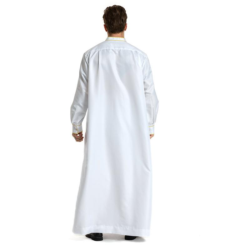 Product Introduction of European and American Hot Sale Middle East Muslim Ethnic Embroidery Long Sleeve Loose Stand Collar Robe Men 0006 21