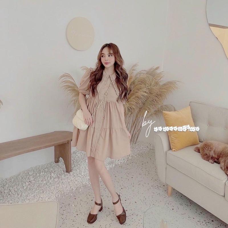 Váy babydoll kem cổ seᵰ bèo dễ thương, Đầm váy freesize babydoll cổ seᵰ 2 màu mặc đi chơi siêu đáng yêu giá siêu rẻ 1