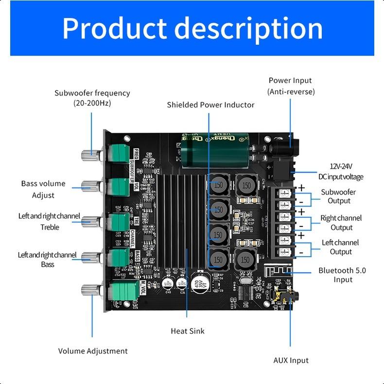 Product Introduction of ZK-TB21 Kỹ Thuật Số Bảng Mạch Khuếch Đại Âm Thanh Subwoofer Bluetooth 5.0 Kênh 2.1 13