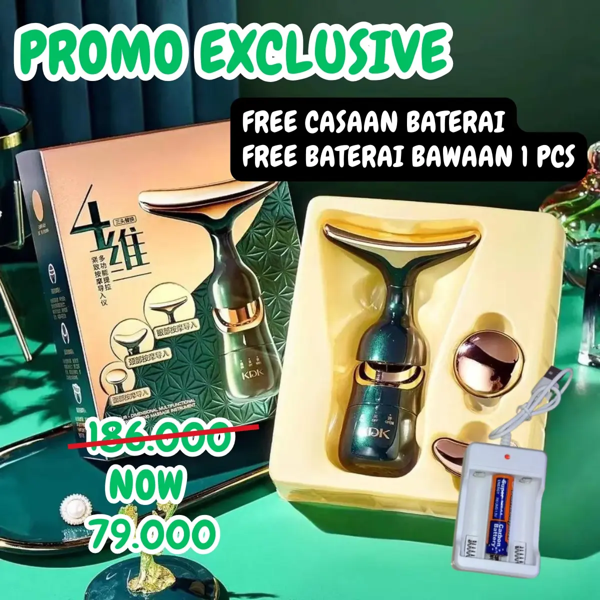 KDK Alat Pengencang Wajah / Setrika Wajah 3in1 Free casan + 1 Batrai cas