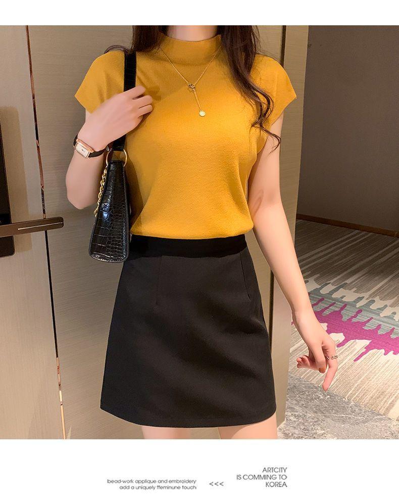 Product Introduction of Áo Lớp Nền Cổ Lọ Nửa, Hàng Mới Về Mùa Xuân Và Mùa Hè 2024, Đồ Len Không Tay Cho Nữ, Đồ Mặc Bên Trong, ngắn Tay, Áo Len Mỏng, Áo Thun Mỏng 24