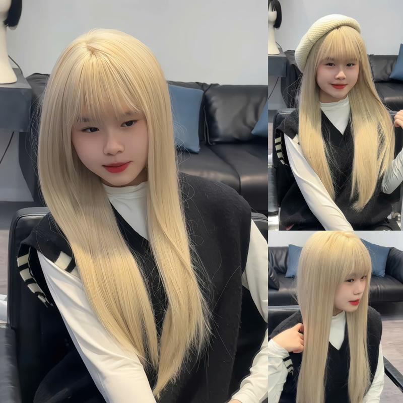 Tóc giả Nguyên Đầu nữ Thẳng Bạch Kim 60cm wig woment