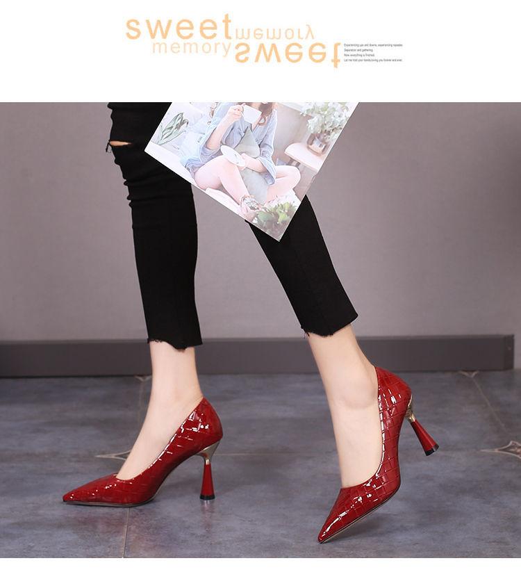 Product Introduction of Giày Cao Gót Mũi Nhọn Cho Nữ, Giày Gót Tròn Nhỏ, Màu Đỏ Rượu Vang, Chunky, Phong Cách Hàn Quốc Mới, Mùa Hè 21