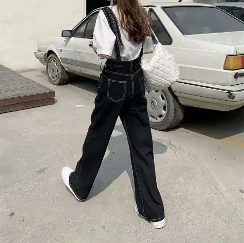 {CUCI GUDANG} Irene Jumpsuit Longgar Jumpsuit Denim Pakaia Kodok Overall Tali Ikat Celana Wanita Celana Jumpsuit High pinggang Lebar Kaki Celana Panjang 5