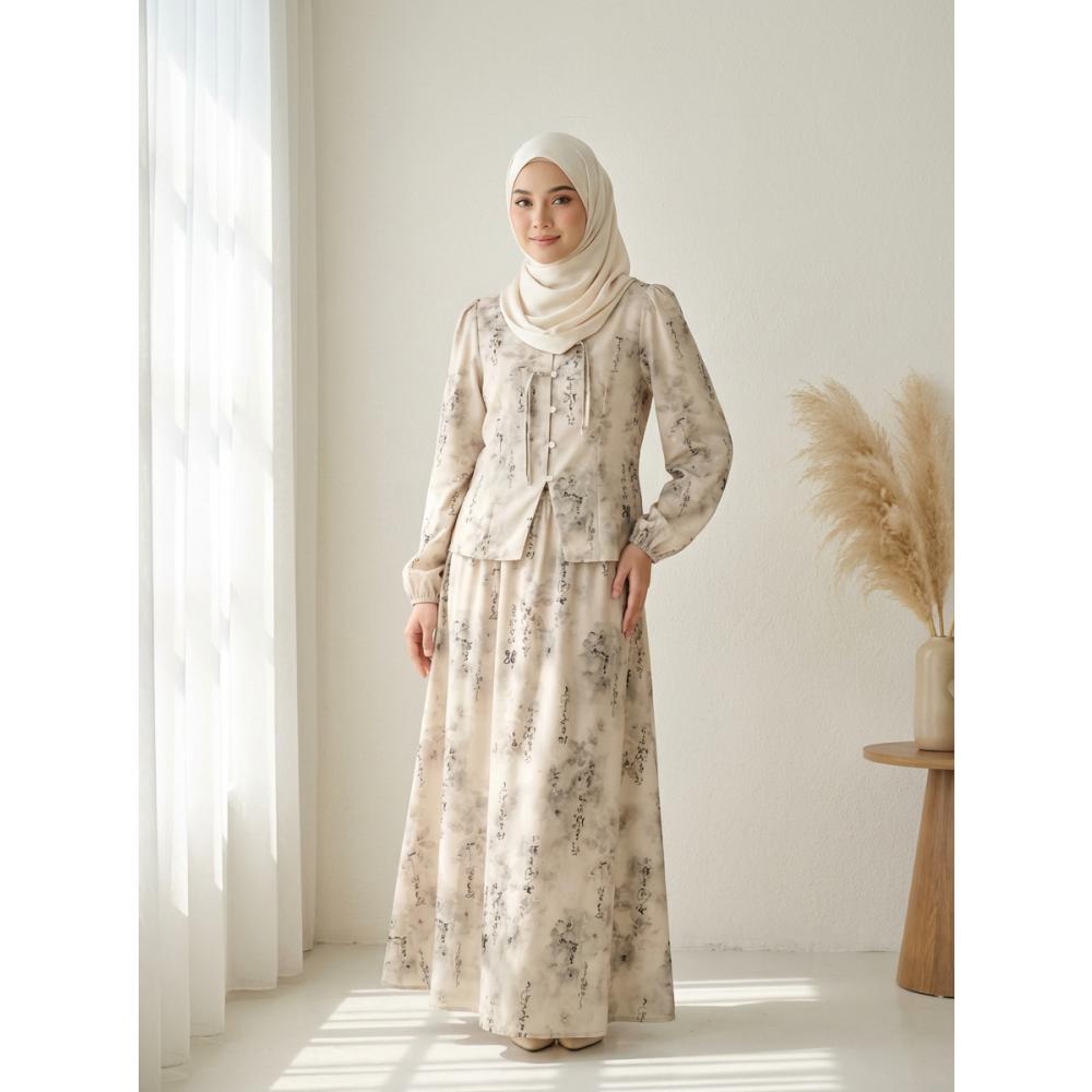 Asaya Setelan wanita bergaya retro Tiongkok, atasan lengan panjang dengan kancing buatan tangan dipadukan dengan rok model A-line yang stylish