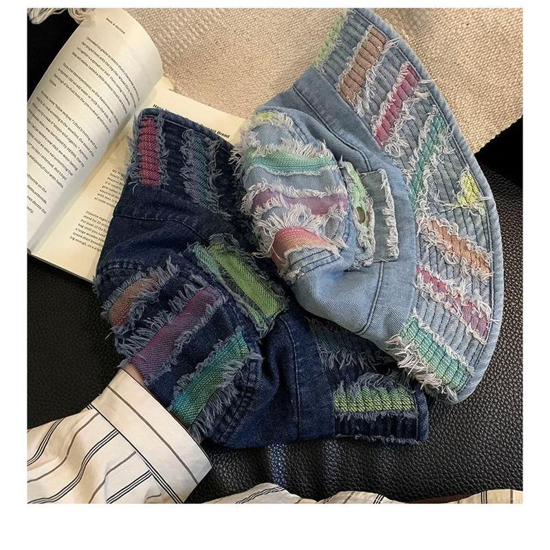 Mũ Bucket Denim, Thiết Kế Độc Đáo Của Harajuku, Dành Cho Nam Và Nữ, Thích Hợp Cho Mùa Xuân Và Mùa Hè, Che Nắng, Thời Trang, Họa Tiết Đầy Màu Sắc, Phong Cách Cổ Điển Hip-Hop, Mũ Nữ 7