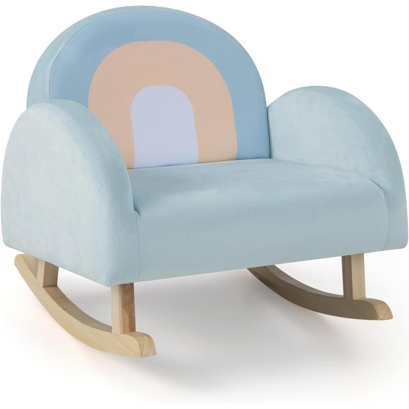 Costzon Kids Sofa, Rocking Chair with Solid Wood Frames, Velvet Fabric ...