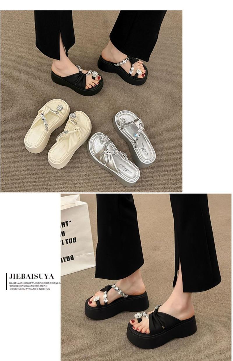 Product Introduction of Dép Đế Độn Đế Dày, Dành Cho Nữ, Thời Trang Mới Mùa Hè 2024, Dép Cao Gót, Lười Biếng, đính đá, Thích Hợp Mặc Với Váy 8