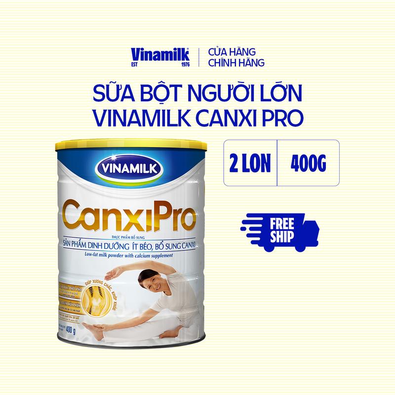 2 Hộp Sữa bột Vinamilk CanxiPro - Hộp thiếc 400g - Sữa bổ sung Canxi cho người cao tuổi
