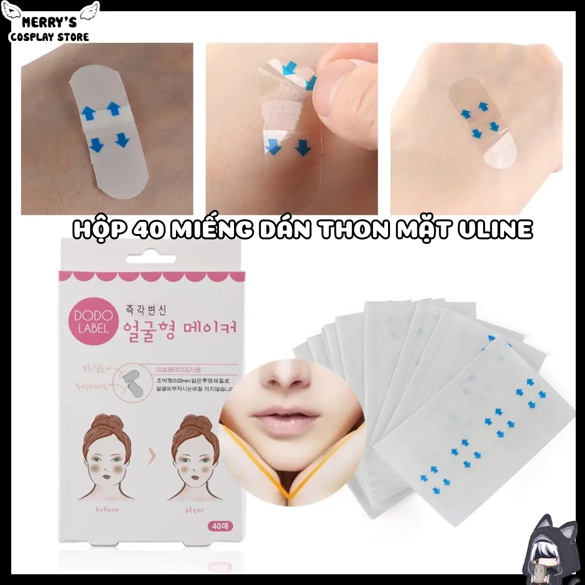 Hộp 40 Miếng Dán Trong Suốt DODO LABEL Định Hình Thon Gọn V Line Mặt Hàn Quốc Có Thể Dùng Hàng Ngày Làm Đẹp Da Skincare