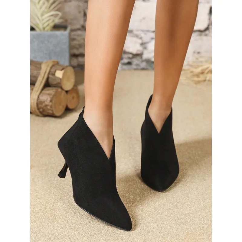 Women's Black High Heel Pointed Toe Tie Up Zipper Ankle Boots And Short Boots 2