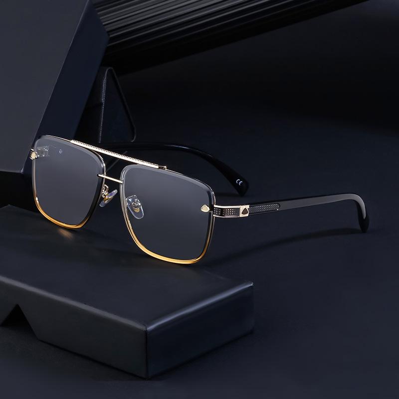 Men's Glasses 2023 New Retro Metal Double Beam Sunglasses Square Frame Trimming Driving Sunglasses 0