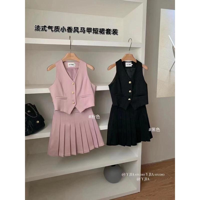Áo Vest Phong Cách Pháp, Phong Cách Cổ Điển Thanh Lịch, Cạp Cao, Váy Xếp Ly Chữ A Ngắn, Bộ Hai Mảnh, Thời Trang Nữ Mùa Hè, Năm 2025 3