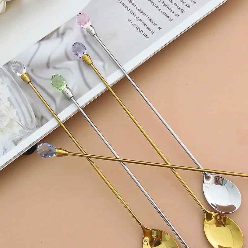 Muỗng Cà Phê Kim Cương Pha Lê, Muỗng Đá Bằng Thép Không Gỉ, Muỗng Khuấy Dài, Muỗng Cà Phê, Kem, Món Tráng Miệng, Cốc Cocktail, Dụng Cụ Nhà Bếp 2