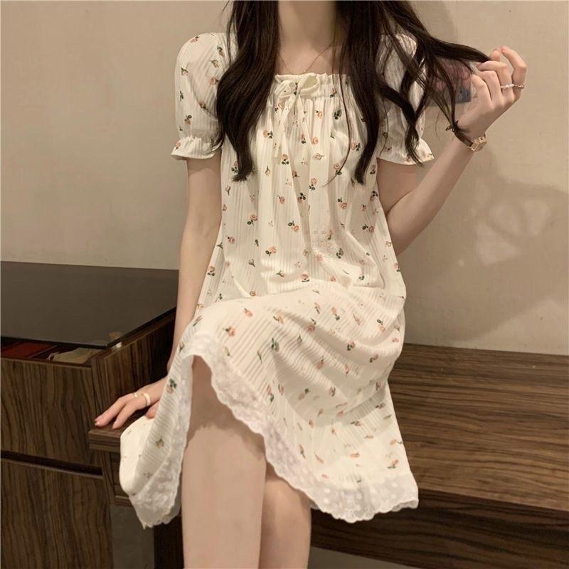 ￼váy ngủ ngắn tay phong cách công chúa in hoa mới chất lượng cao phục vụ tại nhà mùa hè 2