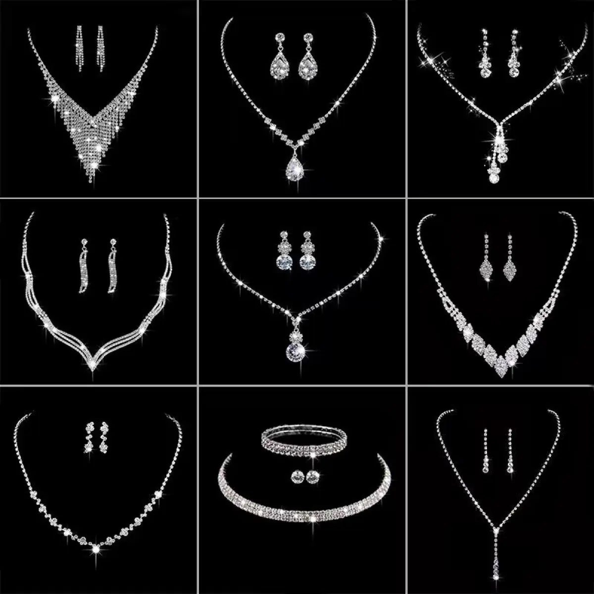 Bộ Vòng Cổ và hoa tai, dây chuyền móng vuốt màu bạc, đính đá quý, phong cách Hàn Quốc, thích hợp cho váy cưới cô dâu, bán chạy, mới