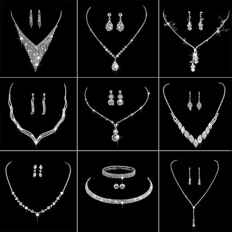 Bộ Vòng Cổ và hoa tai, dây chuyền móng vuốt màu bạc, đính đá quý, phong cách Hàn Quốc, thích hợp cho váy cưới cô dâu, bán chạy, mới 0